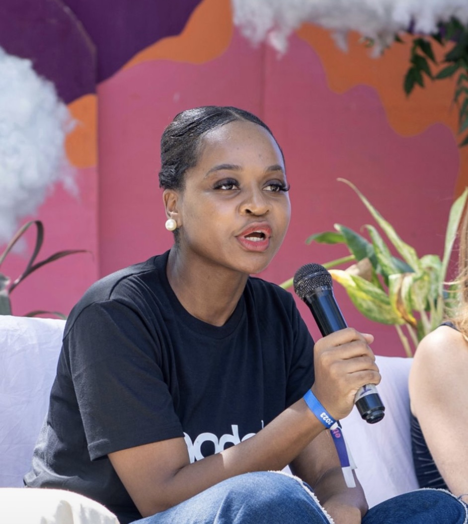 Chidubem speaking at a conference